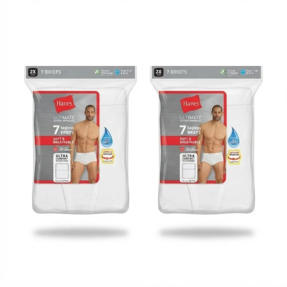 Hanes Briefs Men 2XL White 14pk Ultimate Tagless Soft Breathable 7764W7 *NEW*